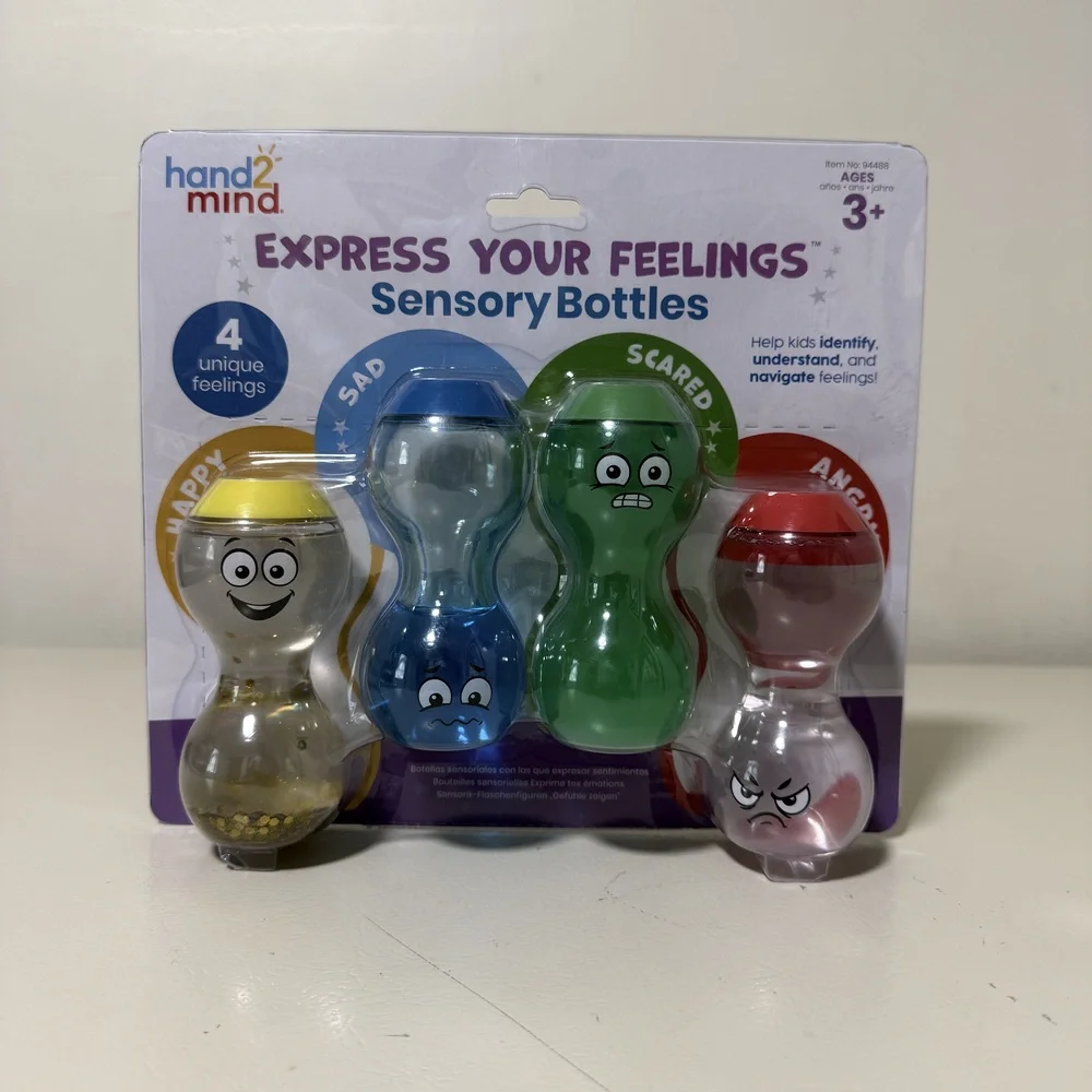 hand2mind Express Your Feelings Sensory Bottles 4-Pack Happy Sad Scared Angry